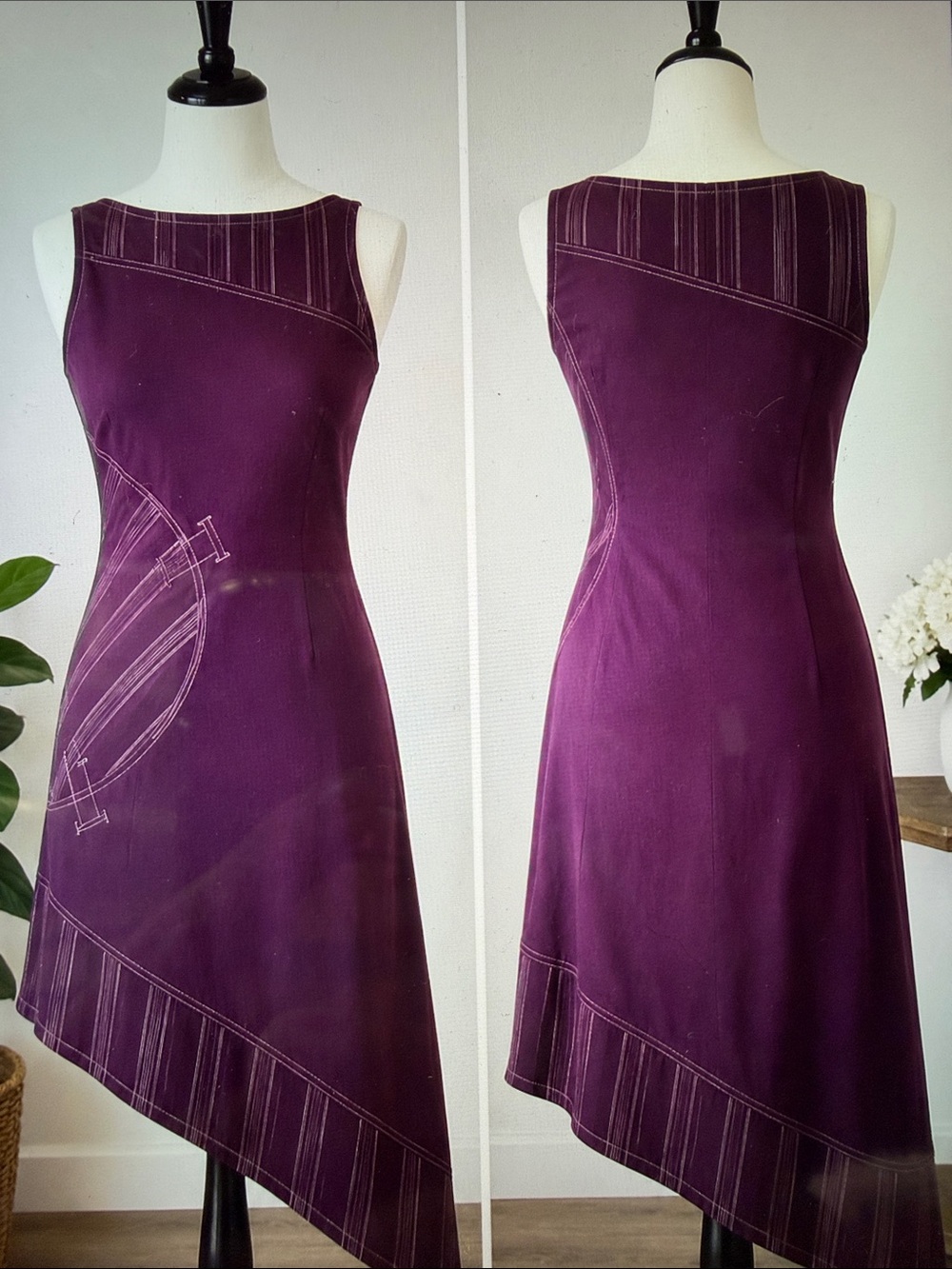 Cache Cache Plum Asymmetrical Dress Size EUR 38 US 6-8 Sleeveless Artsy Midi